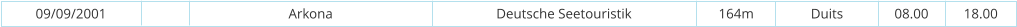 09/09/2001 Arkona Deutsche Seetouristik 164m Duits 08.00 18.00