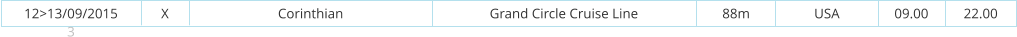 12>13/09/2015 3 Corinthian Grand Circle Cruise Line 88m USA 09.00 22.00 X