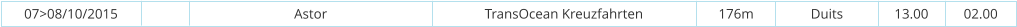 07>08/10/2015 Astor TransOcean Kreuzfahrten 176m Duits 13.00 02.00