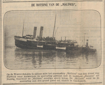 SS Malines op de zandbank bij Terneuzen ©Delpher - Krant Rotterdamsch nieuwsblad 12-07-1932