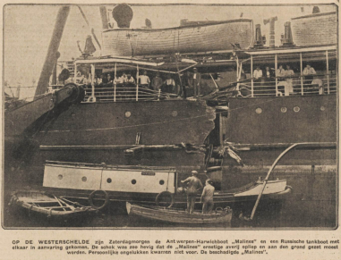 Gat in de romp van SS Malines ©Delpher - Krant Algemeen Handelsblad 11-07-1932