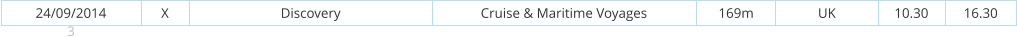 24/09/2014 3 Discovery Cruise & Maritime Voyages 169m UK 10.30 16.30 X